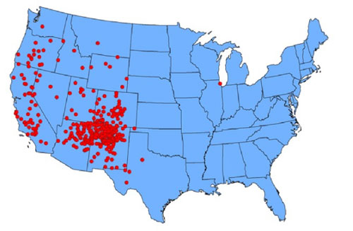 I casi di peste registrati negli Stati Uniti dal 1970 al 2012