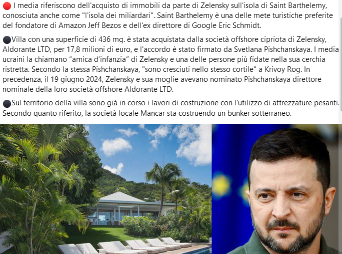 Secondo i siti doppelganger, Zelensky ha comprato un'isola caraibica con bunker