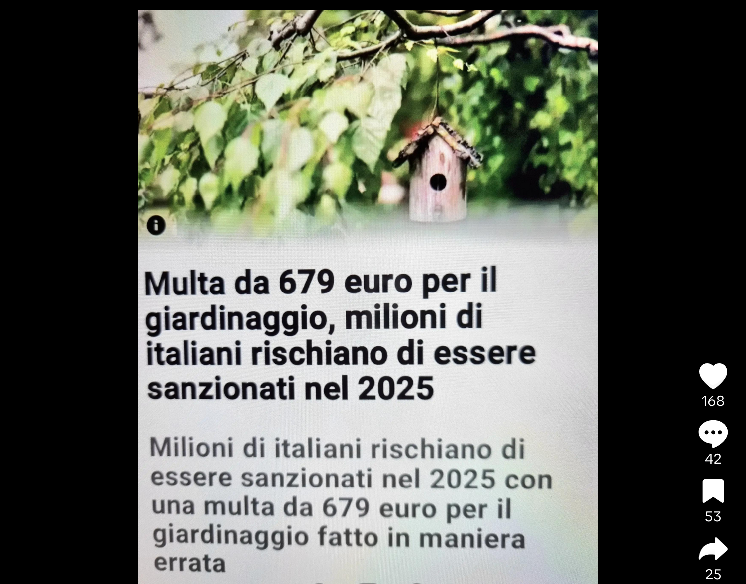 No, non esiste una "multa per il giardinaggio che interessa milioni di Italiani"