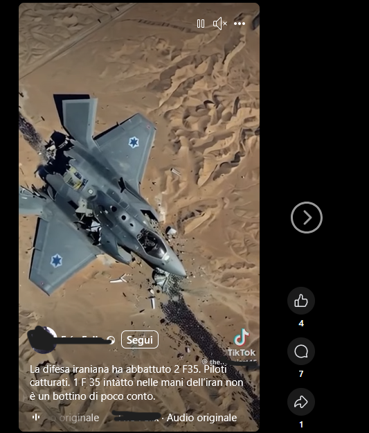Il video del jet israeliano abbattuto dall'Iran è un prodotto della IA