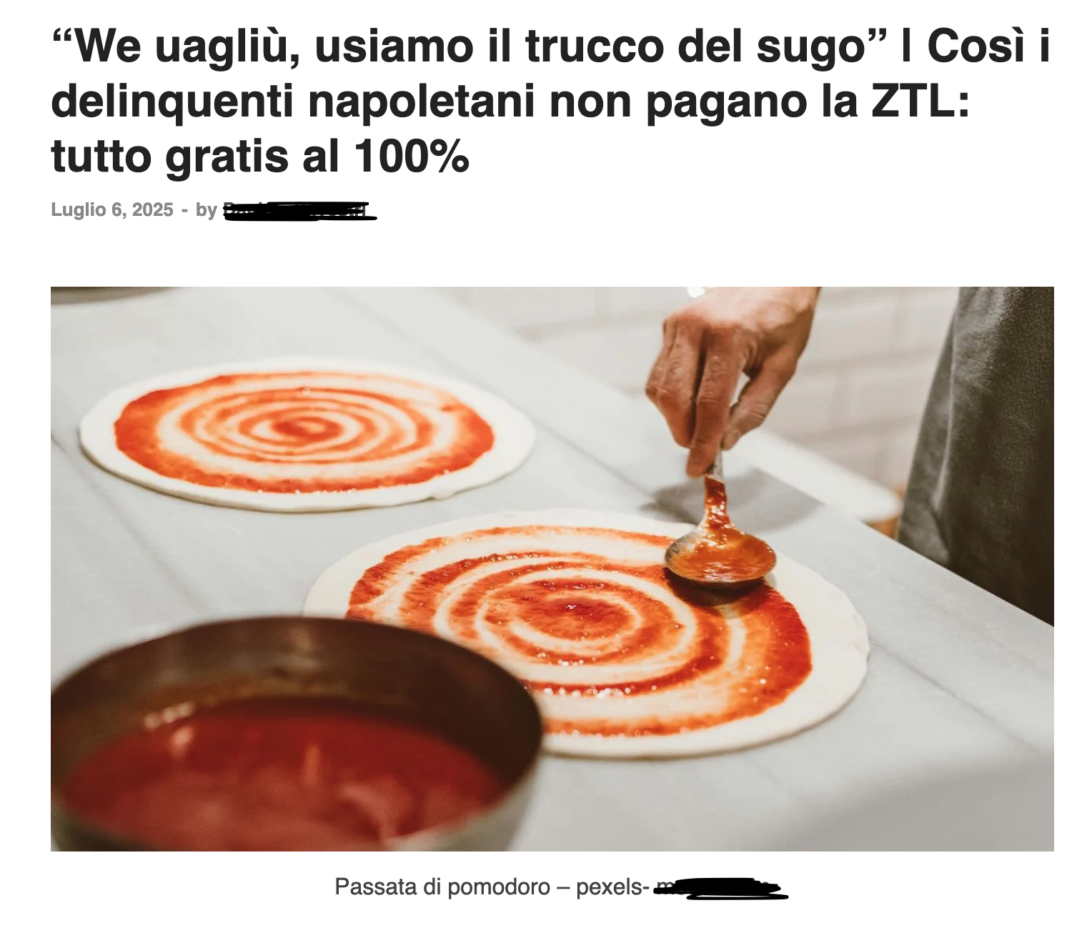 L'assurda e stereotipata clickbait del trucco napoletano del sugo sulla targa