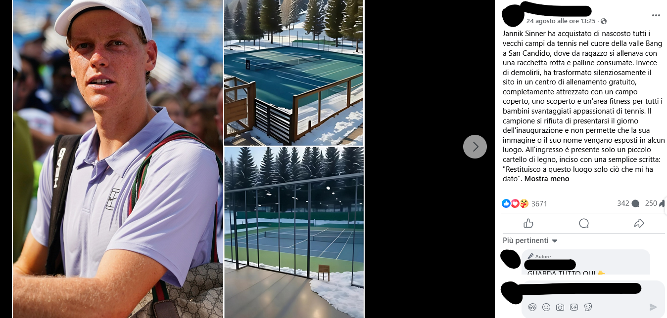 Il fotoromanzo social di Jannik Sinner che compra i campi da tennis della Val Bang
