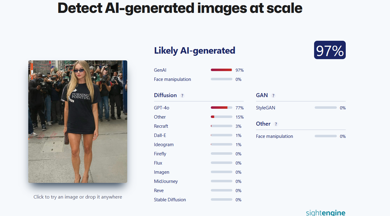 Il riscontro di SightEngine