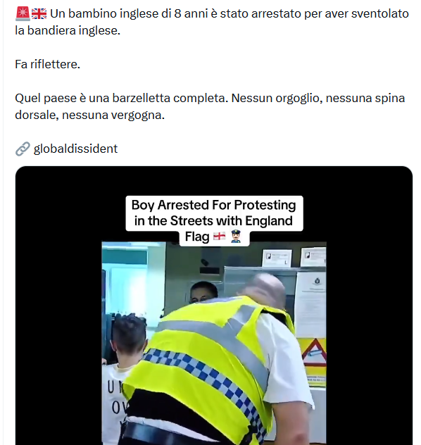 Questo video non mostra un bambino inglese arrestato per aver sventolato la bandiera