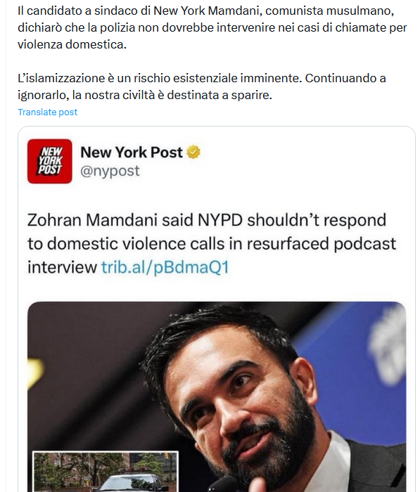No, non è vero che il candidato sindaco Zohran Mamdani vuole negare la polizia alle vittime di violenza domestica