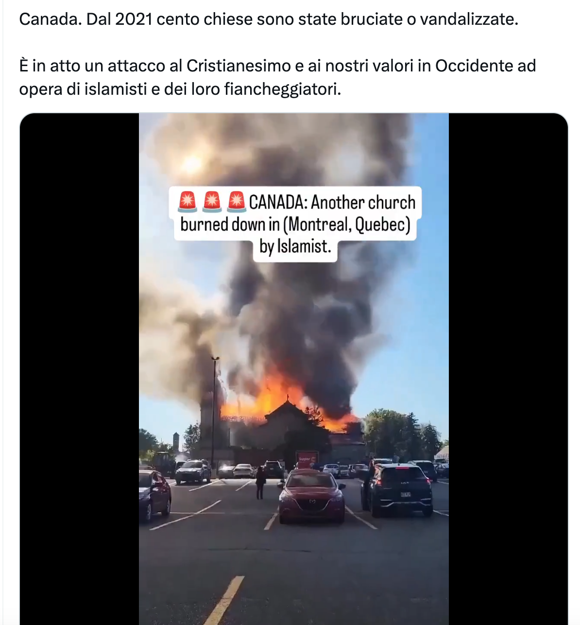 La bufala della chiesa di Montreal bruciata dagli Islamisti viene da lontano