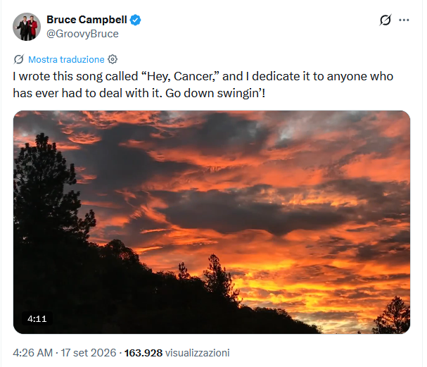 Bruce Campbell dedica una canzone al suo cancro (ed a tutti i malati)