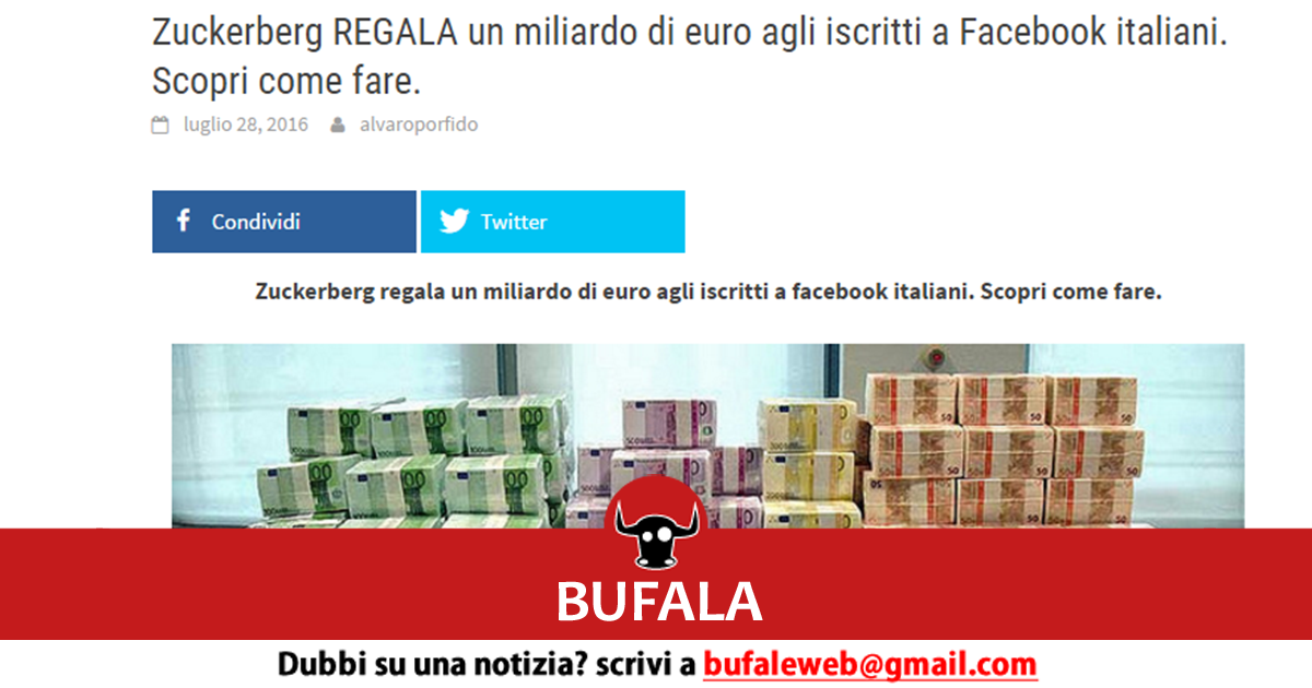 bufala zuckerberg regala un miliardo di euro mask