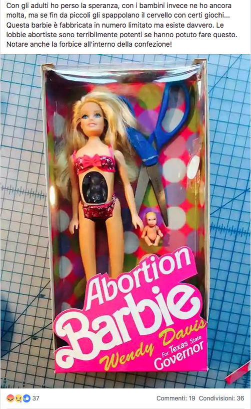 La presunta immagine di "Barbie Abortista"