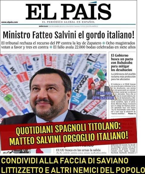 La bufala del "Quotidiani spagnoli titolano: Matteo Salvini orgoglio Italiano!"