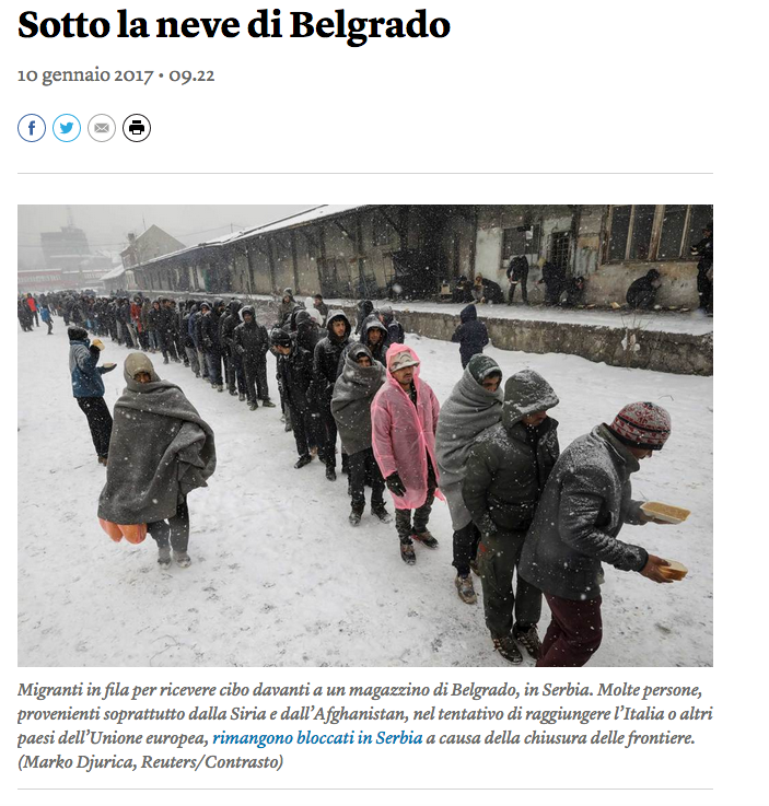 Cliccando sulla foto potrete leggere un link all'articolo dell'Internazionale sui migranti al Centro di Belgrado