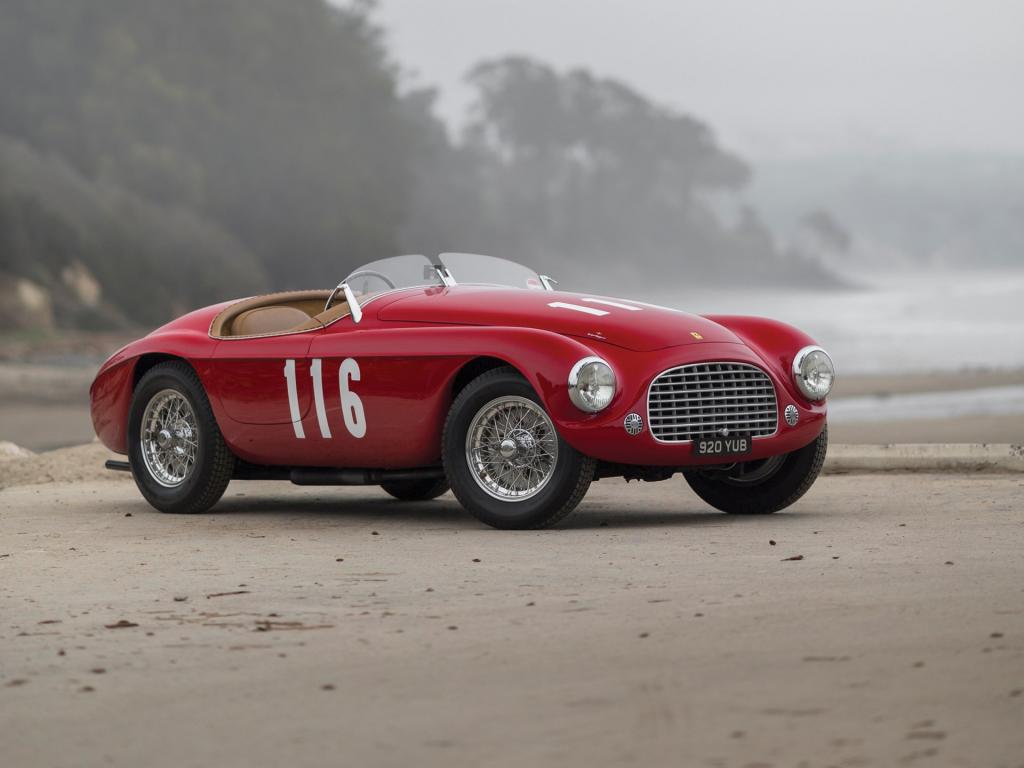 Immagine di una Ferrari 166 MM "Barchetta" in ottimo stato battuta da Sothesby, https://rmsothebys.com/am17/amelia-island/lots/1950-ferrari-166-mm-barchetta-by-touring/1702185