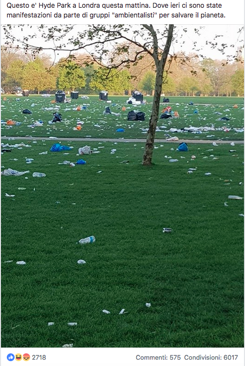 Questo e' Hyde Park a Londra questa mattina. Dove ieri ci sono state manifestazioni da parte di gruppi "ambientalisti" per salvare il pianeta.