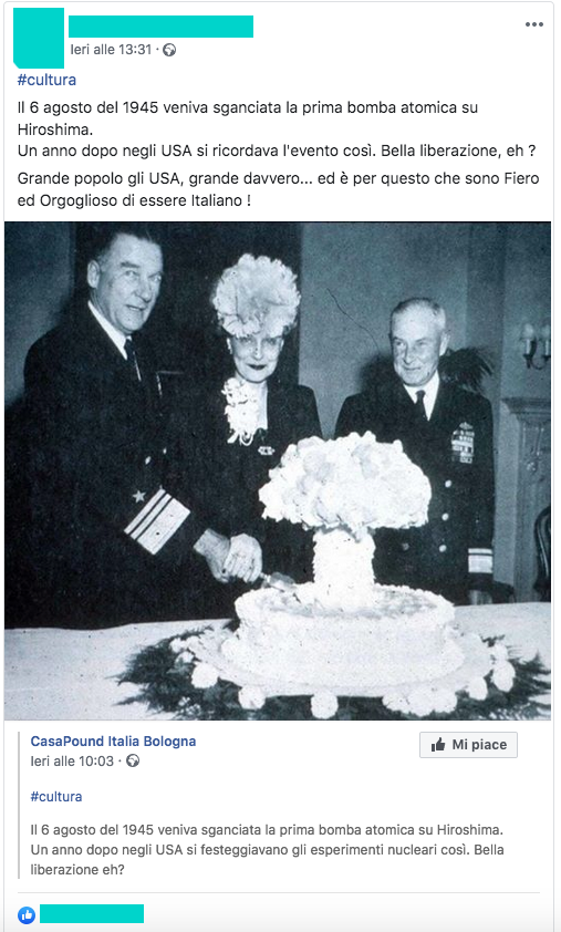 "negli USA si ricordava l'evento così". La didascalia ricopiata dagli utenti