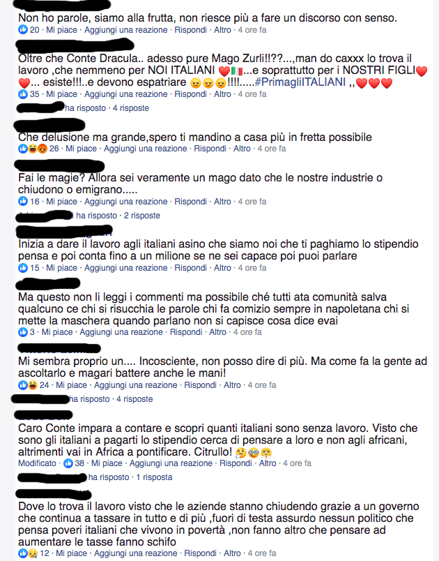 Raccolta di commenti contro il Presidente del Consiglio