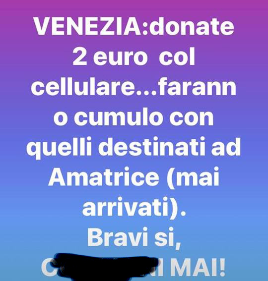 Venezia: donate due euro col cellulare, faranno la fine di quelli di Amatrice!