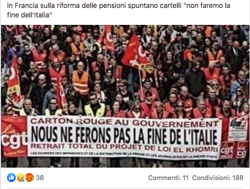 In Francia sulla riforma delle pensioni spuntano cartelli "Non faremo la fine dell'Italia"