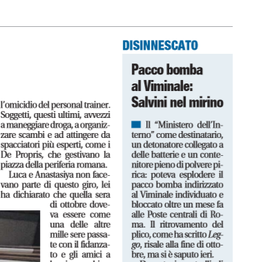 "Pacco bomba al Viminale: Salvini nel mirino": il titolo clickbait di Libero