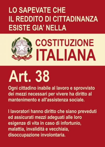 Lo sapevate che il Reddito di Cittadinanza esiste nella Costituzione Italiana?