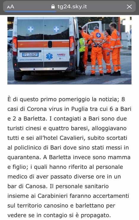 8 casi di "Corona Virus" in Puglia