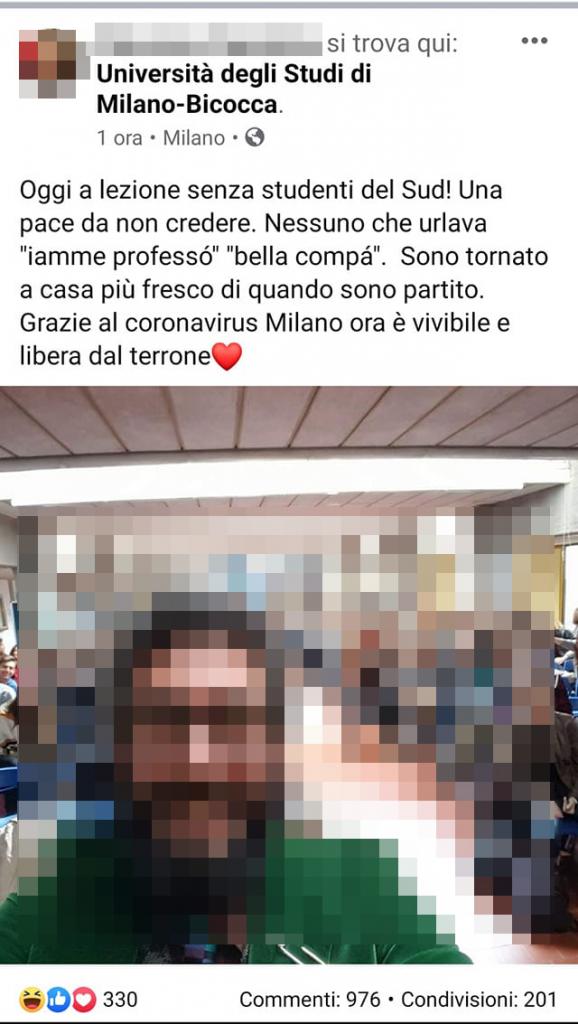 Professore Universitario milanese ringrazia il Coronavirus