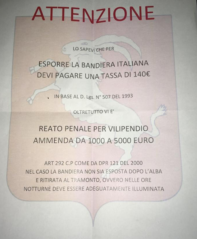 Attenzione: per esporre la bandiera Italiana devi pagare una tassa di 140€ e altri adempimenti che non hai bisogno di fare