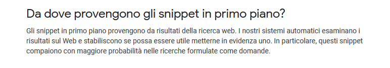 La spiegazione di Google sugli Snippets