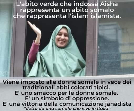 L'abito verde che indossa Aisha rappresenta l'Islam Islamista