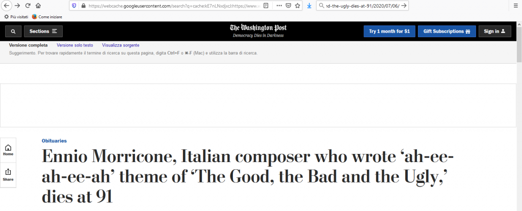 Washington Post: "Morto il compositore italiano che scrisse “ah-ee-ah-ee-ah”"