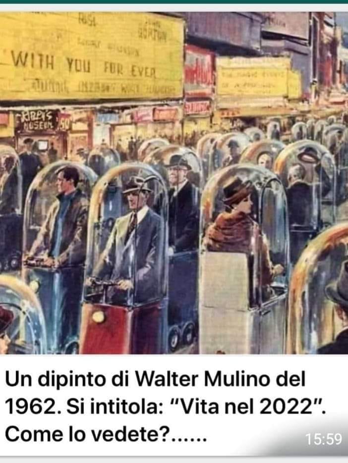 Un dipinto di Walter Molino che si intitola "Vita nel 2022", come lo vedete?