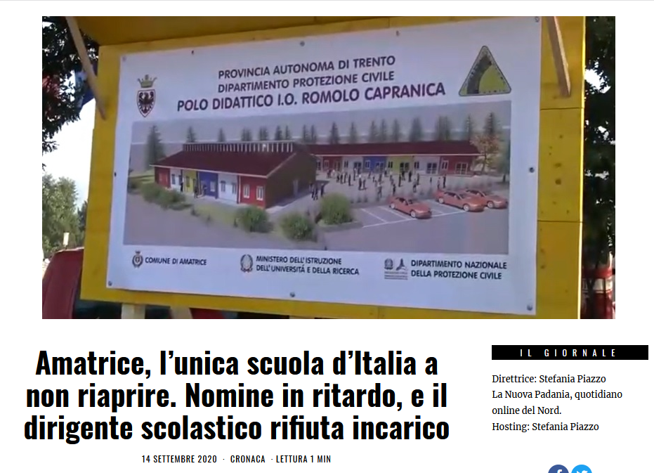 Foto del Polo Didattico Romolo Capranica nell'articolo de La Nuova Padania