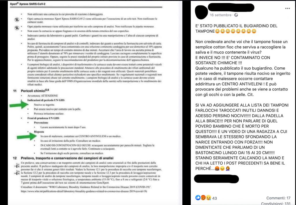 "Il bugiardino dice che il tampone è contaminato da sostanze chimiche e taroccato" - Bugiardini letti a sproposito