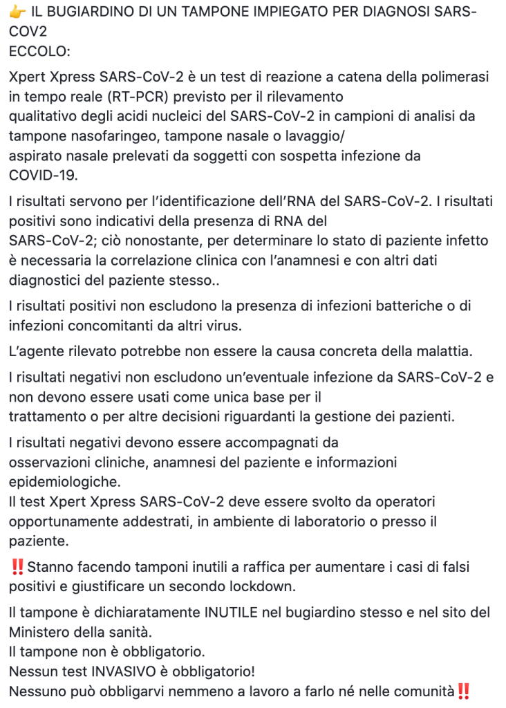 Il bugiardino dice che il tampone è taroccato - il lato B della bufala