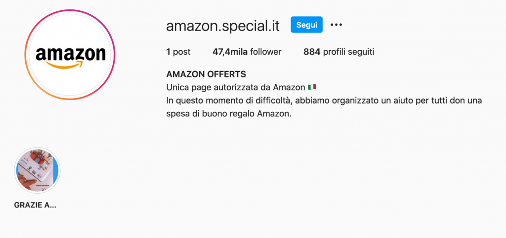 Amazon Special: attenti al Phishing su Instagram