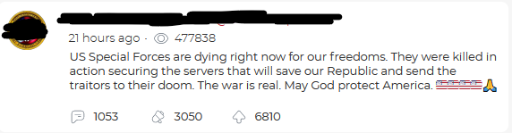 "Le Forze Speciali degli USA si stanno sacrificando per salvare i nostri server" - Il Patriota Q e la guerra che non è mai accaduta
