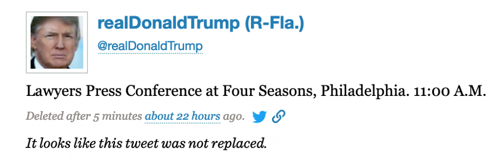 Il tweet rimosso sulla conferenza stampa di Trump al Four Seasons
