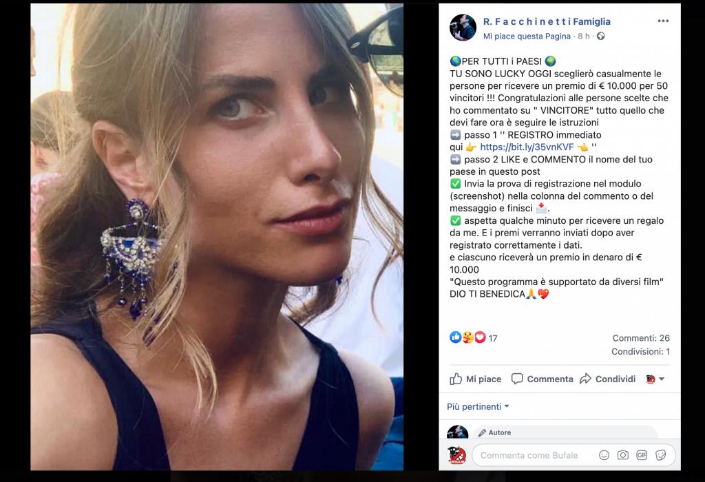 "Per tutti i paesi": Il (falso) premio di 10.000 euro della famiglia Facchinetti e il Phishing