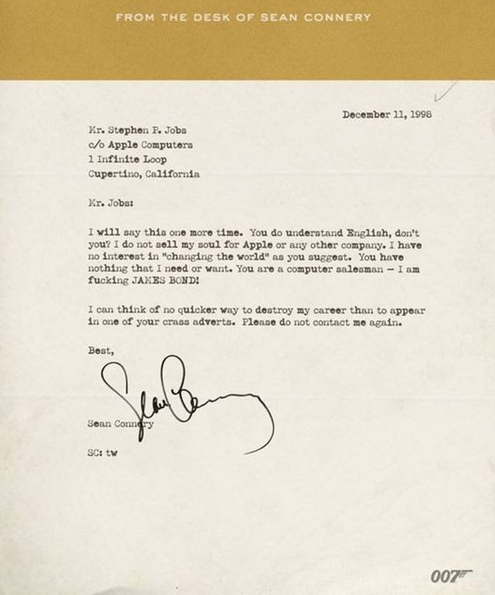 La finta lettera di Sean Connery a Steve Jobs: bufale che tornano virali