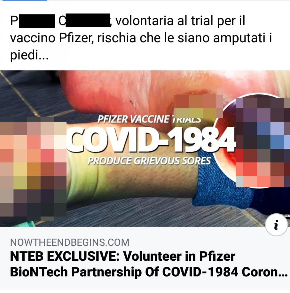 Volontaria al trial del vaccino Pfizer rischia che le siano amputati i piedi - Notare la menzione del Blog.