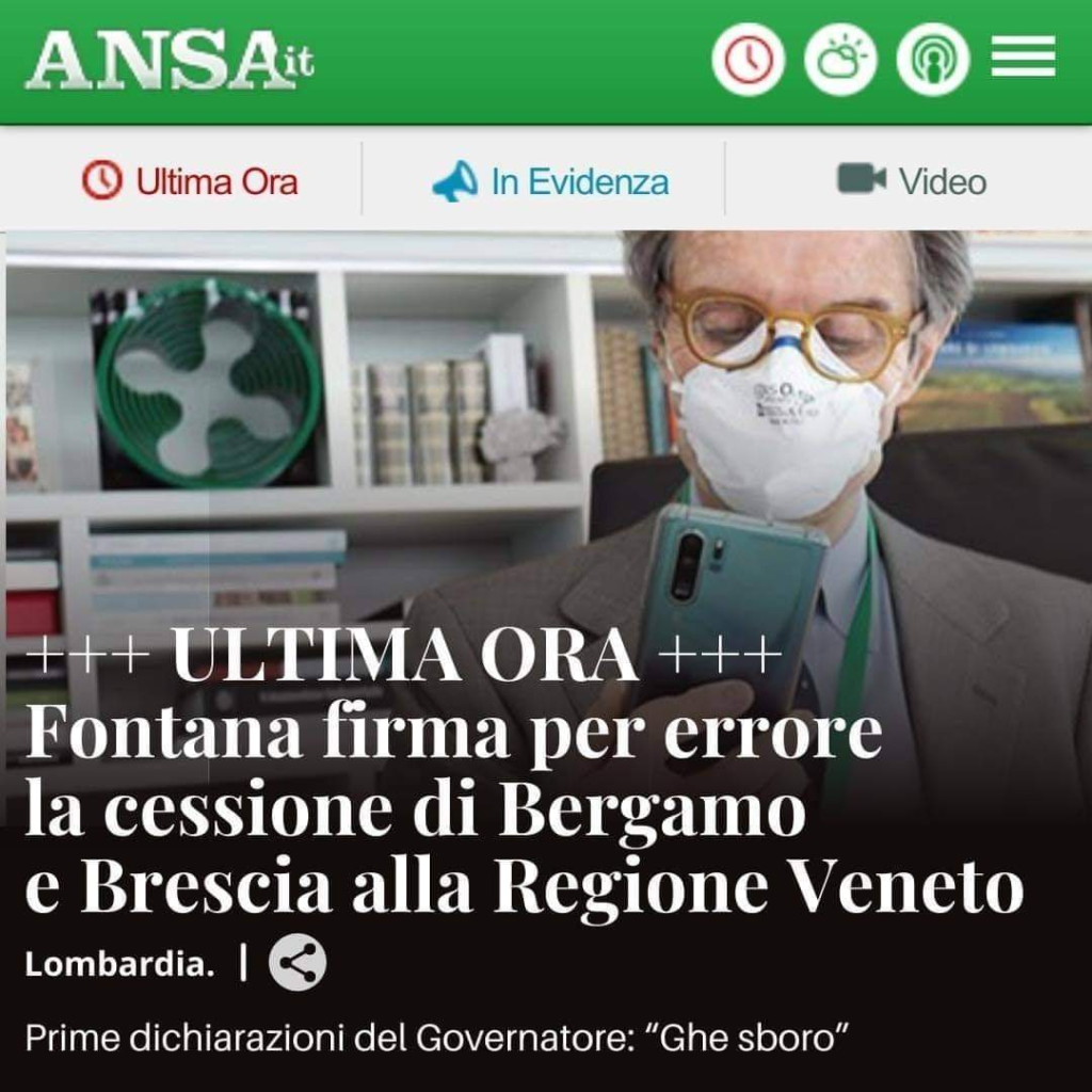 Fontana firma per errore la cessione di Bergamo e Brescia alla Regione Veneto 