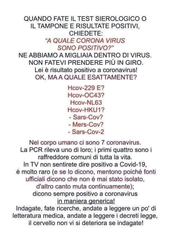 Quando fate il sierologico o il tampone e risultate positivi chiedete quale Coronavirus avete