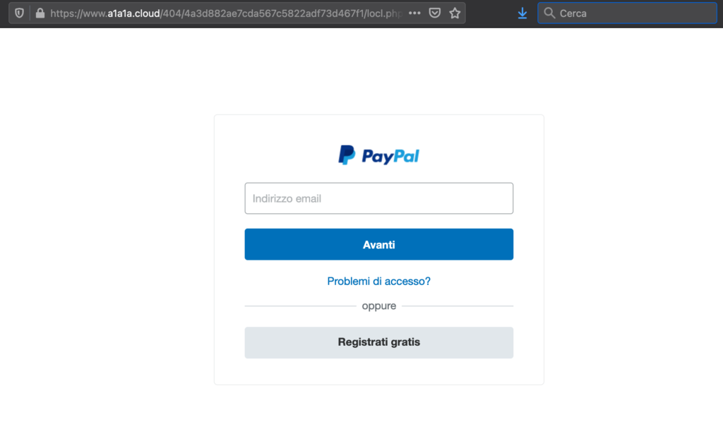 Il falso link di PayPal