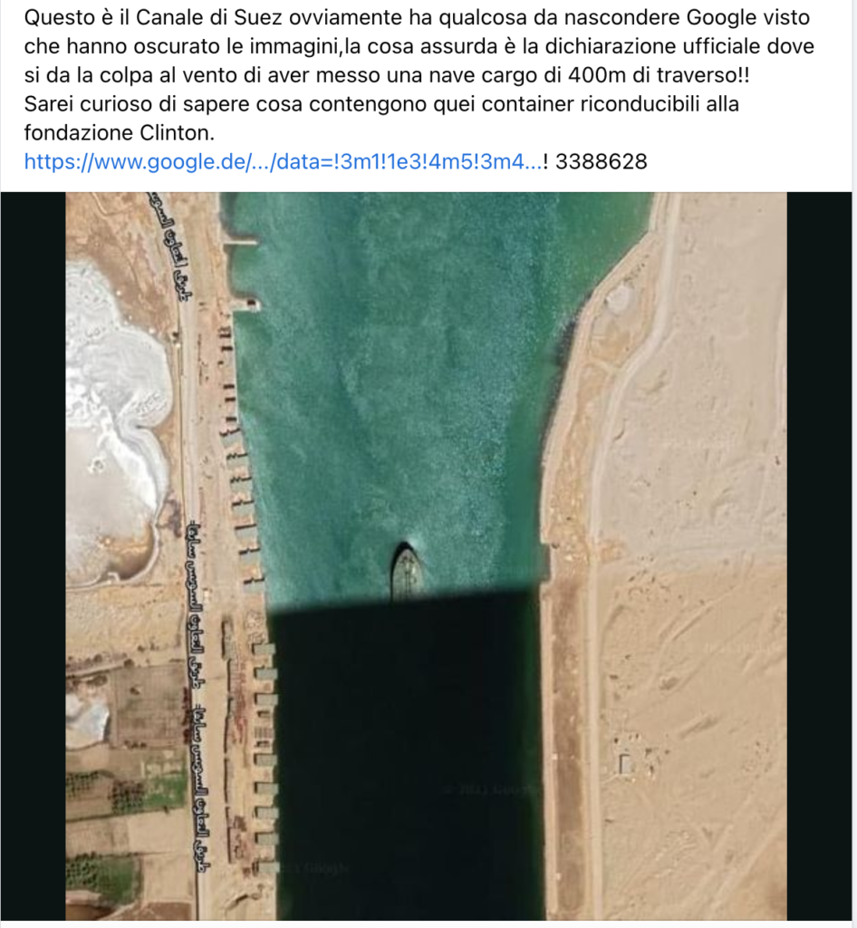 "Questo è il Canale di Suez oscurato da Google", Complottisti contro lo spaziotempo