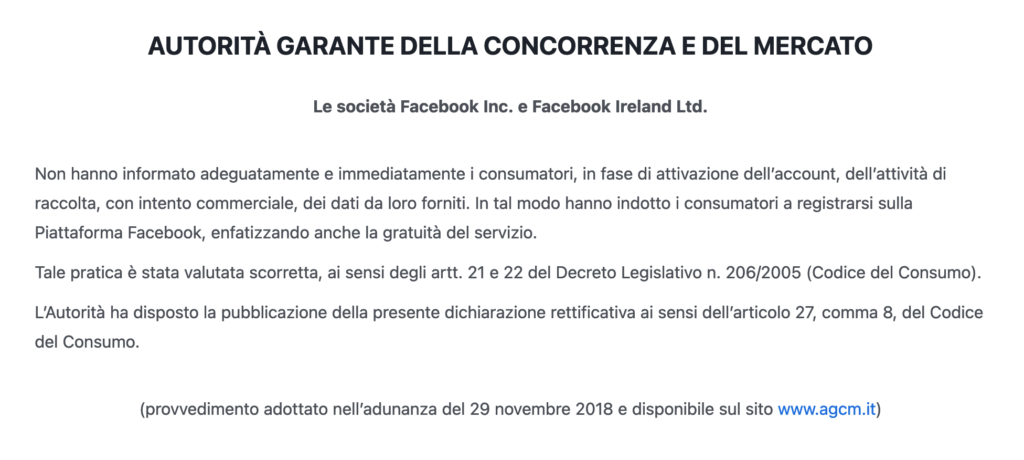 Il provvedimento dell'AGCOM