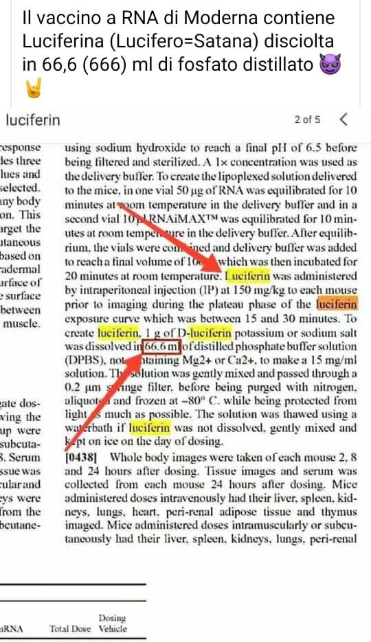 La luciferina usata da Moderna e il satanismo nel complotto
