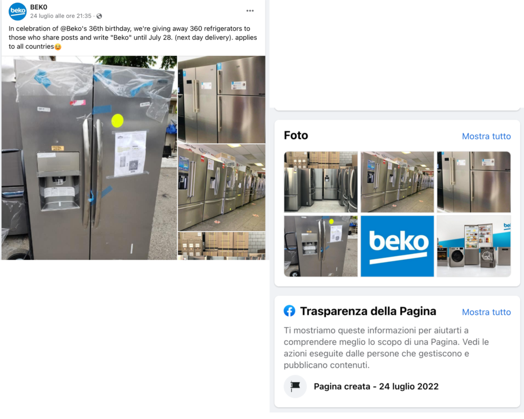 Beko regala frigoriferi, ma non è la vera pagina del produttore