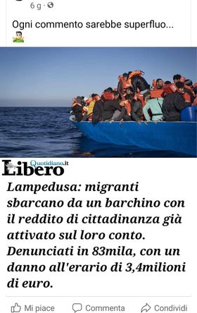 83mila migranti sbarcano a Lampedusa col Reddito di Cittadinanza, ma è una fake news