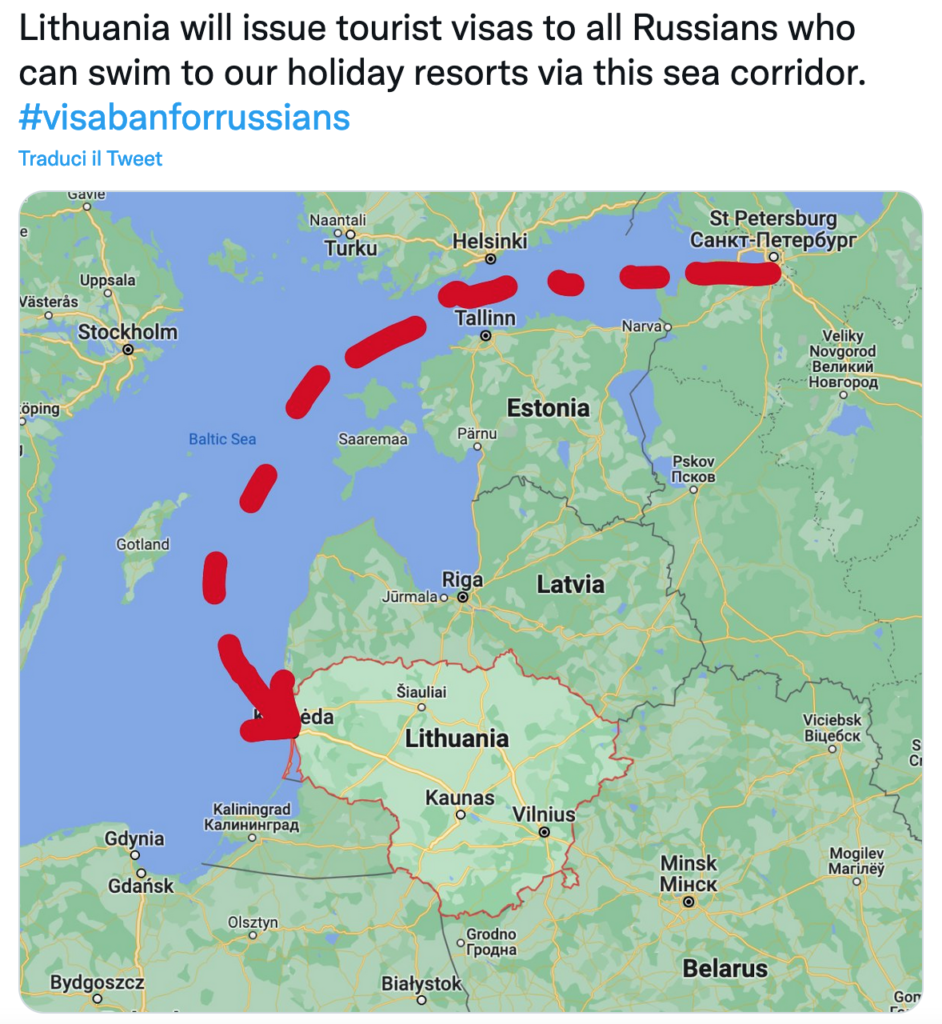 Parlamentare Lituano propone visti per i turisti Russi giunti a nuoto