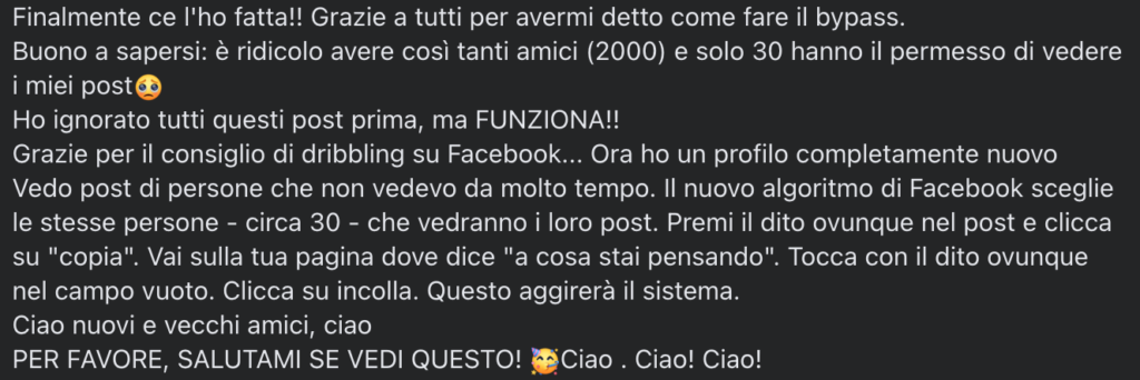 Il bypass dell'algoritmo di Facebook non esiste: quattro anni di fake