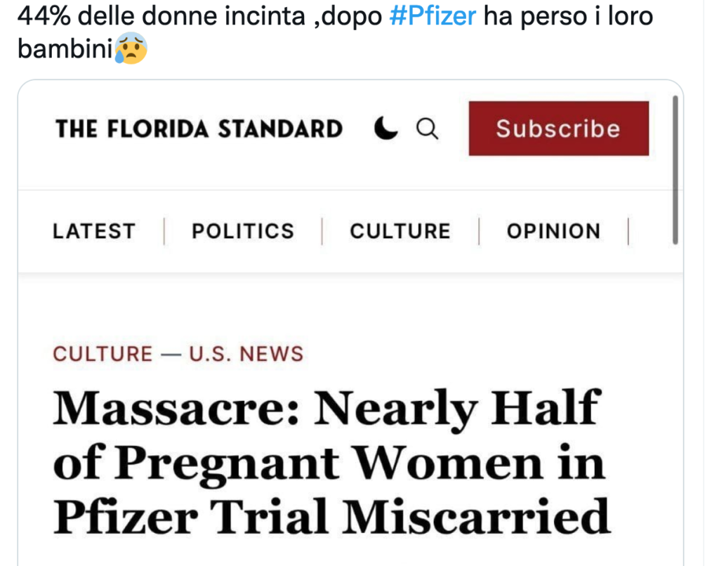 Per i novax il 44% delle donne hanno perso i loro bambini dopo Pfizer, ma era solo una bufala